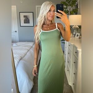 Classic Sage Green Maxi Dress with White Trim